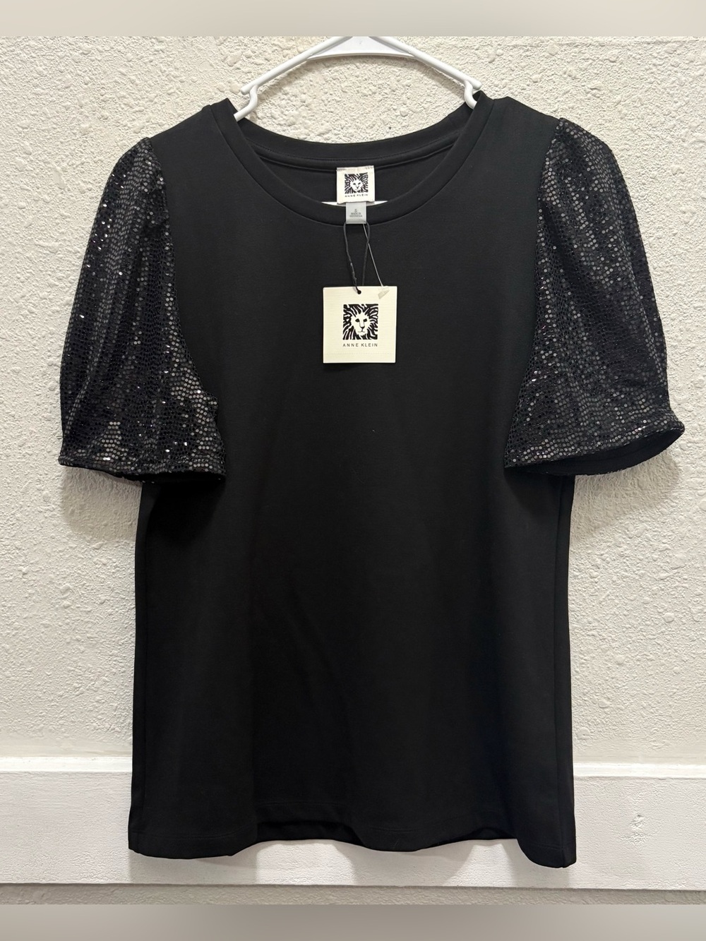 Anne Klein Black Sequin Sleeve Blouse NWT Size Small